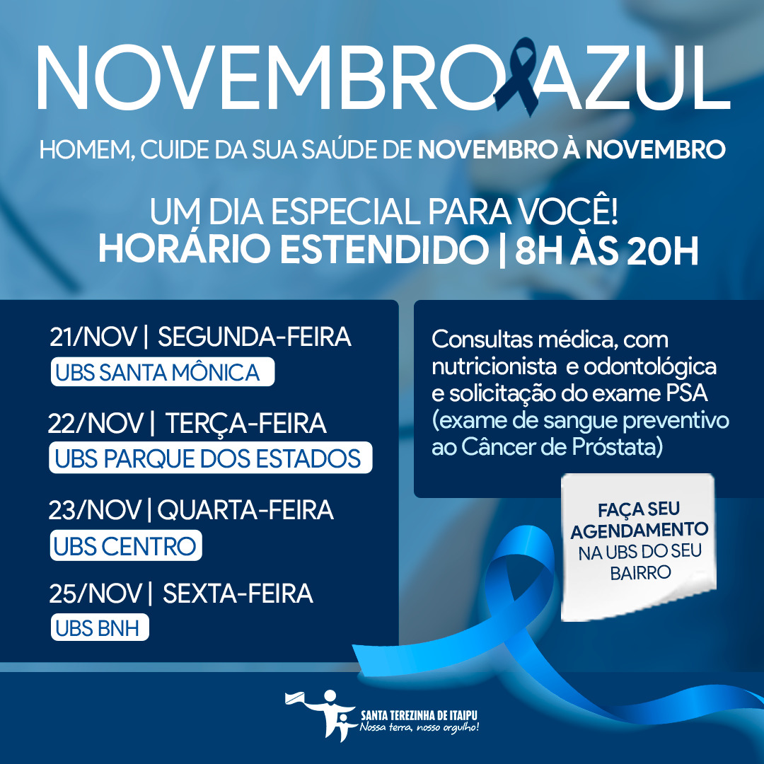 NOVEMBRO AZUL: PREVENÇÃO, DIAGNÓSTICO E SAÚDE DO HOMEM - Notícias -  Prefeitura Municipal de Sentinela do Sul